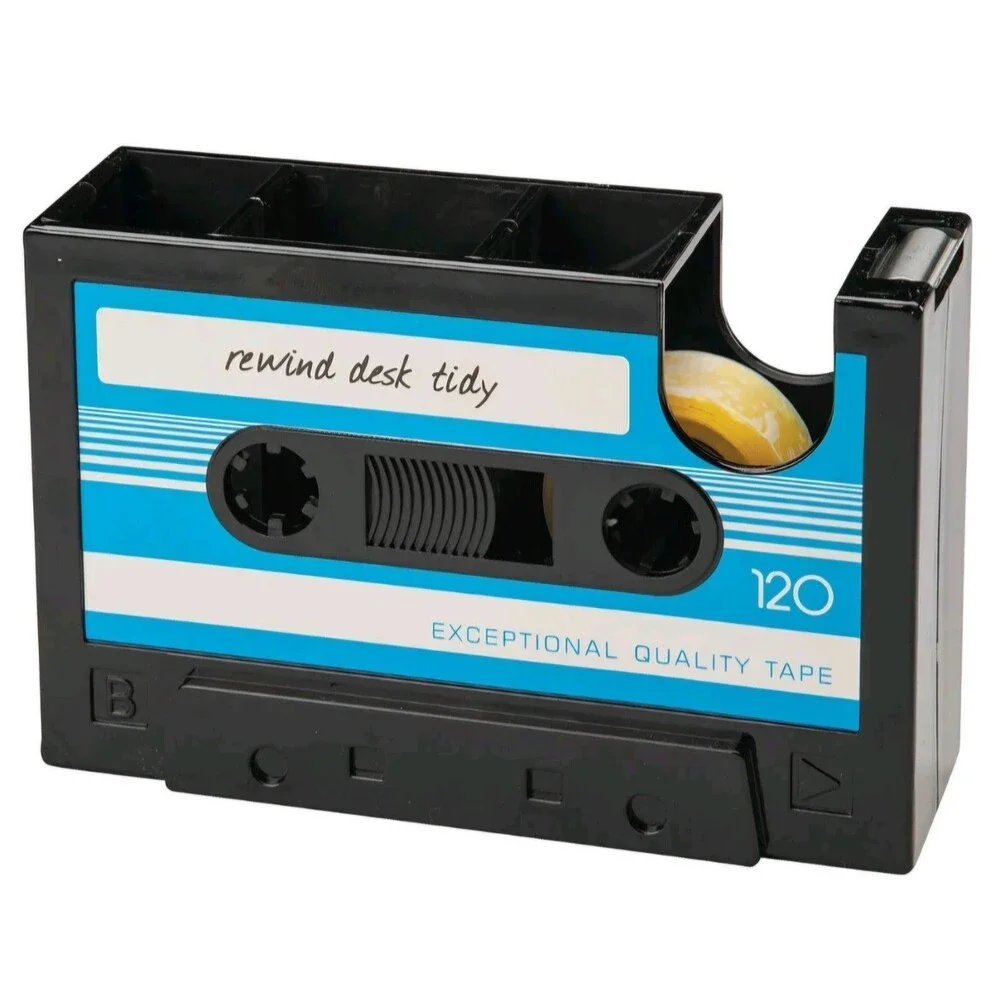 Retro Cassette Tape Dispenser and Desk Organizer New Sealed Box Blue 80s Decor
